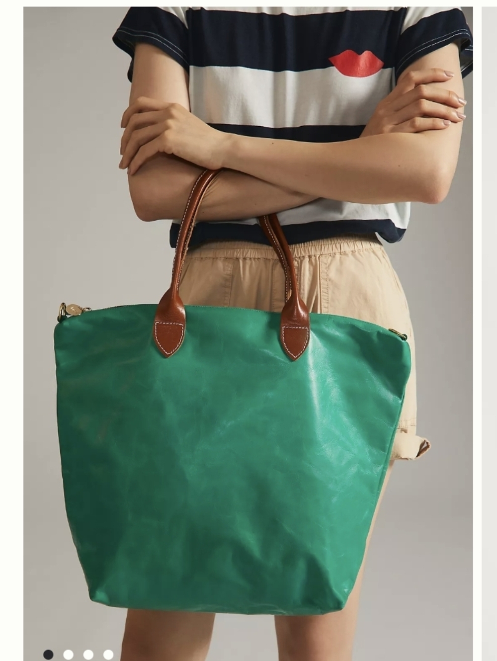 Clare V. Emerald Green Tote with Brown Leather Handles